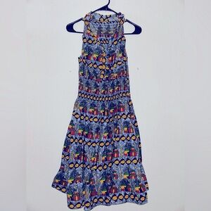 Blue and Gold Ruffled Tiered Halter Maxi Dress w African Cloth
